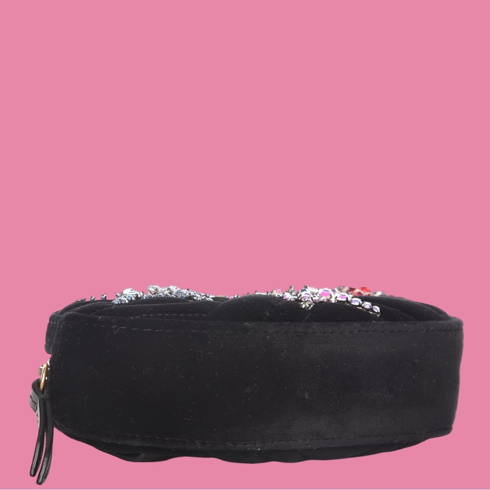 Gucci Velvet Matelasse Crystal Star GG Marmont Belt Bag 85 34 Black - Picture 3 of 6
